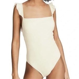NWOT Madewell women L White Second Wave Ribbed Ruffle Strap One Piece Swimsuit